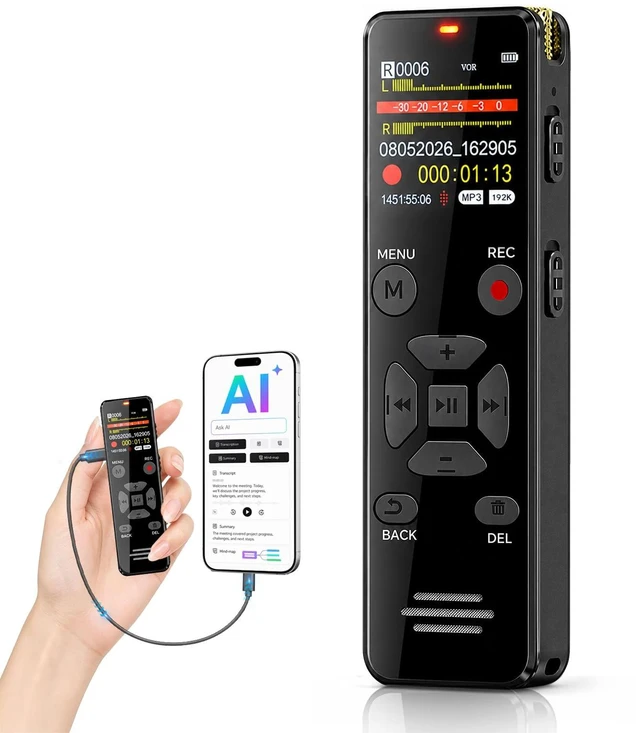 Main image of Digital Voice Recorder 128GB AI Transcribe & Summarize Note Taker | Voice Activated Recorder with Playback, Portable Audio Recorder & Tape Recorder for Meetings Lectures, OTG Support
