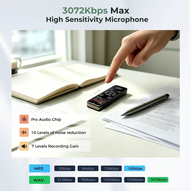 Alt view image 3 of 7 - Digital Voice Recorder 128GB AI Transcribe & Summarize Note Taker | Voice Activated Recorder with Playback, Portable Audio Recorder & Tape Recorder for Meetings Lectures, OTG Support