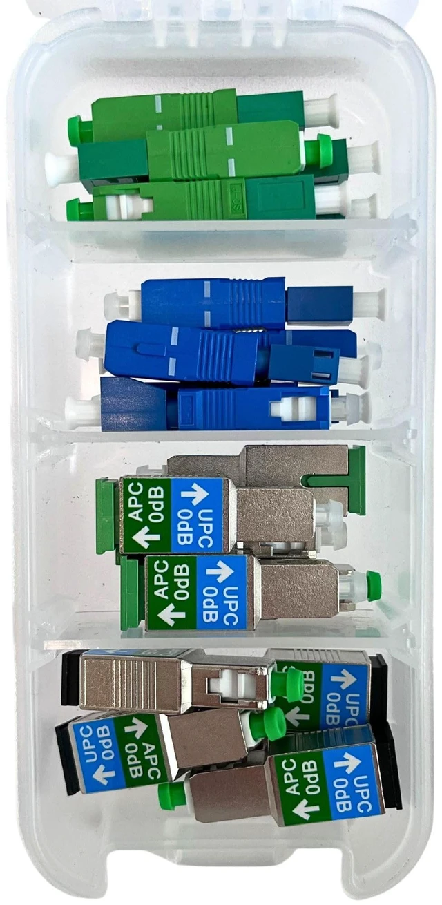 Main image of - Bulkhead Fiber Optic Adapter Kit - 4 Piece Fiber Adapter Kit for SCUPC, SCAPC & LC to SC Cable Conversion - Fiber Optic Connector Kit for Fiber Conversion