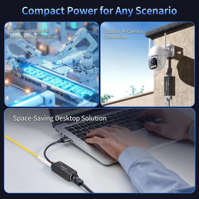 Alt view image 7 of 7 - A Pair of SFP to RJ45 Fiber Media Converter, PoE/USB-C Powered | Fiber to Ethernet Converter, 10/100/1000Base-TX to 100/1000Base-FX, 155M/1.25G SFP Slot, Metal Casing, Plug and Play for CCTV
