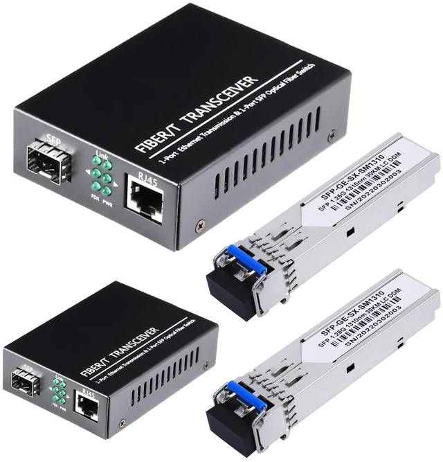 Main image of 2 Pack 1.25G/s Bidi Gigabit Single-Mode Fiber to Ethernet Media Converter with 2PCS Bidi SFP LC Dual Transceiver Module Included, 10/100/1000Base-Tx to 1000Base-LX SMF RJ45 to SFP Slot up to 550M