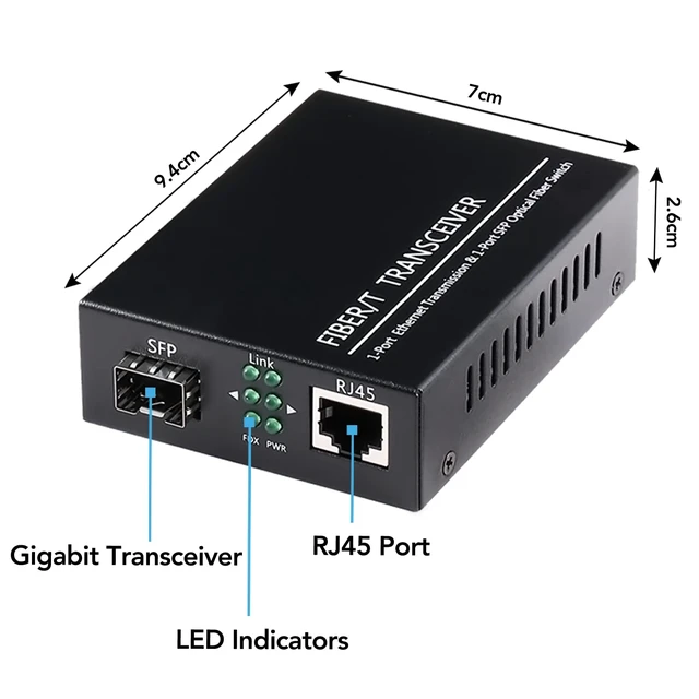 Alt view image 5 of 7 - 2 Pack 1.25G/s Bidi Gigabit Single-Mode Fiber to Ethernet Media Converter with 2PCS Bidi SFP LC Dual Transceiver Module Included, 10/100/1000Base-Tx to 1000Base-LX SMF RJ45 to SFP Slot up to 550M