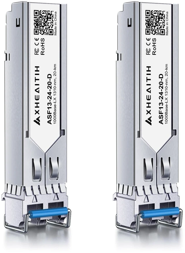 Main image of 2 Pack 1.25G LC 20KM 1310nm SMF Single Mode Transceiver 1000Base-LX Module | for Cisco, Broadcom, Fortinet, Netgear, D-Link, Meraki, Supermicro, MikroTik, F5, QNAP, Mellanox