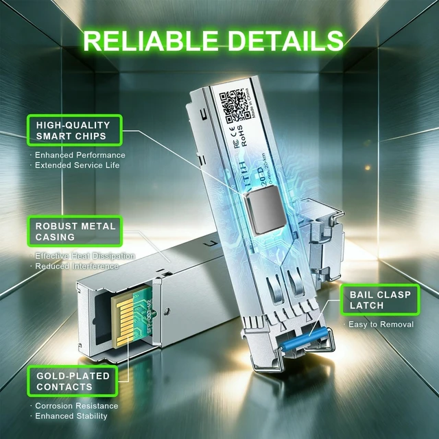 Alt view image 4 of 7 - 2 Pack 1.25G LC 20KM 1310nm SMF Single Mode Transceiver 1000Base-LX Module | for Cisco, Broadcom, Fortinet, Netgear, D-Link, Meraki, Supermicro, MikroTik, F5, QNAP, Mellanox