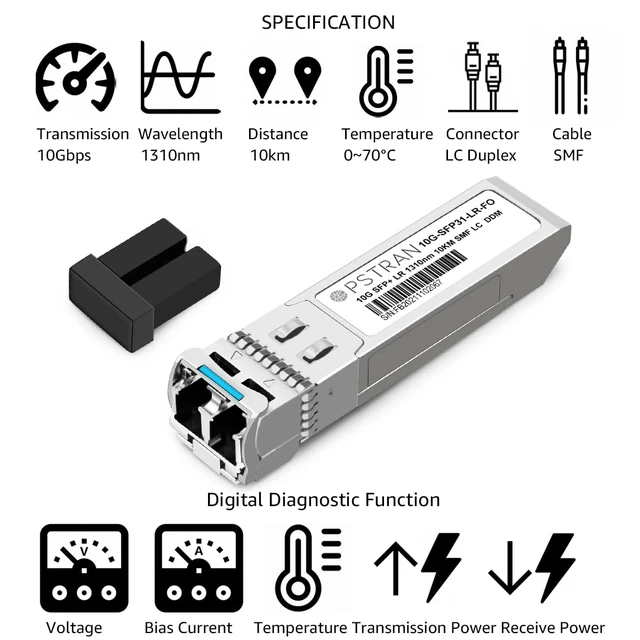 Alt view image 2 of 6 - 10GBASE-LR SFP+ Optical Transceiver Module Compatible with Fortinet FN-TRAN-SFP+LR FS-TRAN-SFP+LR FG-TRAN-SFP+LR 1310nm 10km DDM Duplex LC SMF