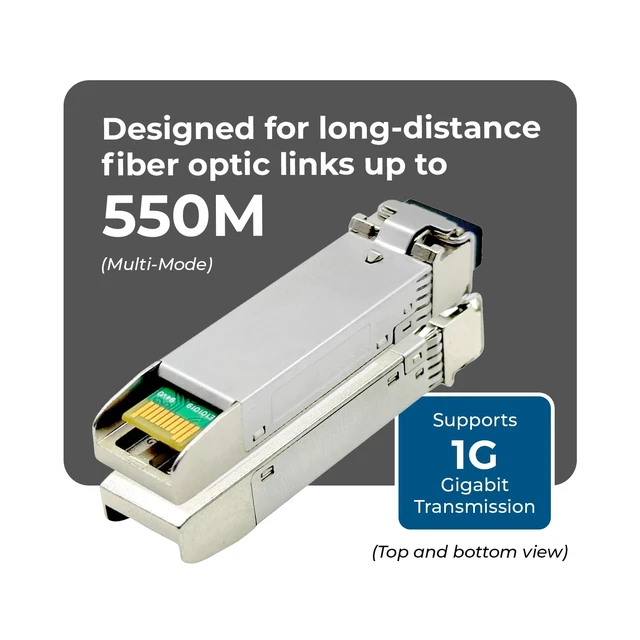 Alt view image 2 of 7 - 1G SFP Optical Transceiver, 850nm Multimode Fiber, 550m Max, LC Duplex | Gigabit Fiber Module, 1000BASE, 850nm Multimode, 550m Reach, LC Duplex, Hot-Swap, MSA Compliant, Network Ready, AV, FM1GD-MM