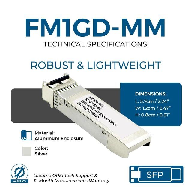Alt view image 5 of 7 - 1G SFP Optical Transceiver, 850nm Multimode Fiber, 550m Max, LC Duplex | Gigabit Fiber Module, 1000BASE, 850nm Multimode, 550m Reach, LC Duplex, Hot-Swap, MSA Compliant, Network Ready, AV, FM1GD-MM