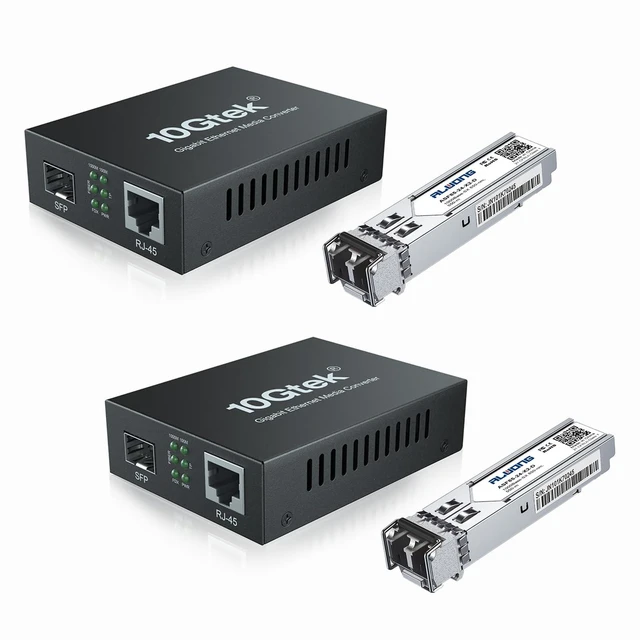 Main image of Gigabit Ethernet Media Converter with SFP 1000 Base-SX Module | Multi-Mode LC Fiber to RJ45 Converter for 1000Base-SX to 10/100/1000Base-TX, Full/Half Duplex, 550m Range, 2 Pack