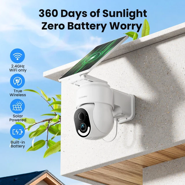 Alt view image 2 of 7 - Solar Camera Outdoor Wireless for Home Security 2.4GWiFi, R6 1Pack | 2K Cameras for Home Security/Garage/Farm/Outside Surveillance, Detachable Solar Panel, Color Night Vision, SD/Paid Cloud