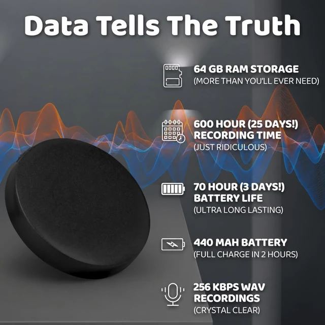 Alt view image 2 of 6 - 64GB American-Designed Voice Recorder with 25 Days of Storage, 3 Days Battery Life, (256 Kbps) Audio Quality, Clear Instructions in English Sound Recorder Audio Recording Device MP3 Player