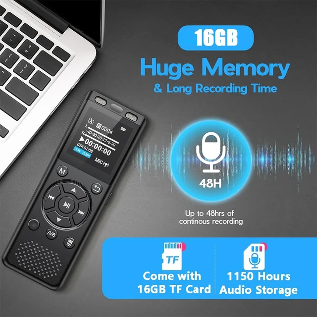 Alt view image 3 of 7 - 16GB Digital Voice Recorder with Playback,Audio Recording Device | for Lectures Meeting/Classes/Interviews,Tape Recorder with Voice Activated,Password,Noise Reduction,A-B Repeat,MP3 Player Etc