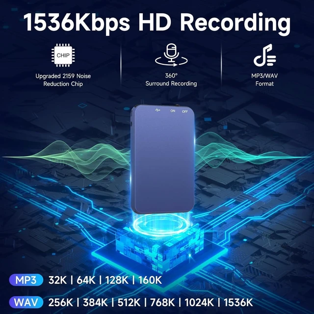 Alt view image 7 of 7 - MINI Voice Activated Recorder, V15-LuckyBlue-32GB Clear Recording | Metal Recording Device with 35Hrs Battey Time & 2159 Intelligent Noise Reduction, Ideal for Interview Meeting Class Lecture