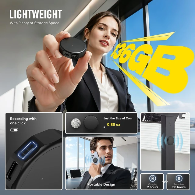 Alt view image 3 of 7 - Magnetic Voice Recorder 136GB DSP5.0 Intelligent Noise Reduction - 19800H Storage Recording Device Compact Design HD Audio Recorder Voice Activated Recorder for Meeting/Lecture