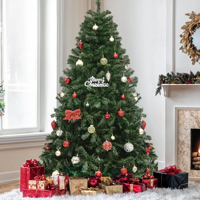 Alt view image 2 of 7 - Green Spruce Artificial Christmas Tree, 6ft Artificial Pine Tree with 880 Branch Tips and Metal Hinges, and Foldable Base for Home, Office, and Party Decorations