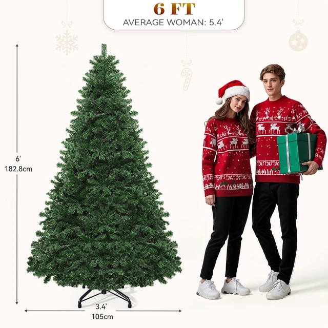 Alt view image 7 of 7 - Green Spruce Artificial Christmas Tree, 6ft Artificial Pine Tree with 880 Branch Tips and Metal Hinges, and Foldable Base for Home, Office, and Party Decorations