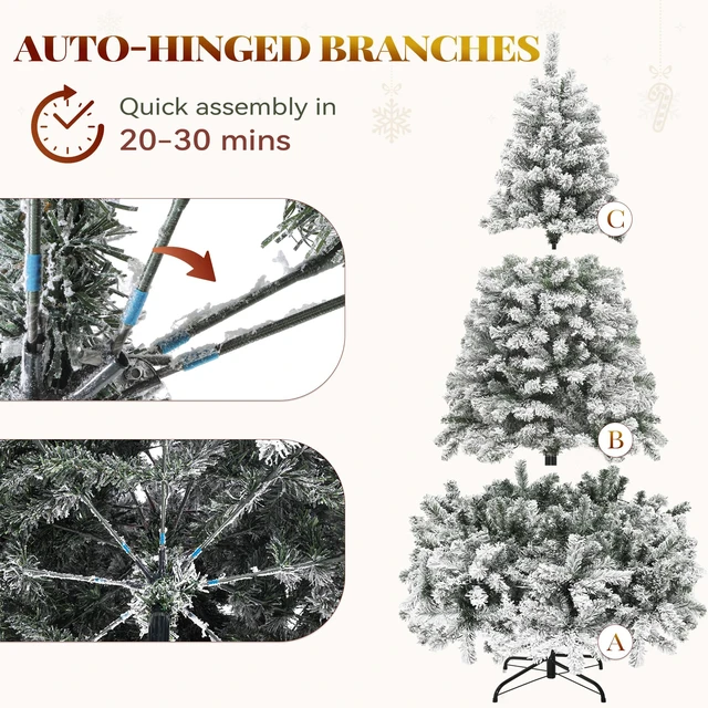 Alt view image 2 of 7 - Prelit Snow Flocked Artificial Full Christmas Tree 6ft with Remote Control, Christmas Pine Tree with 11 Light-Modes, 1000 Branch Tips, Foldable Base for Home, Party Decoration