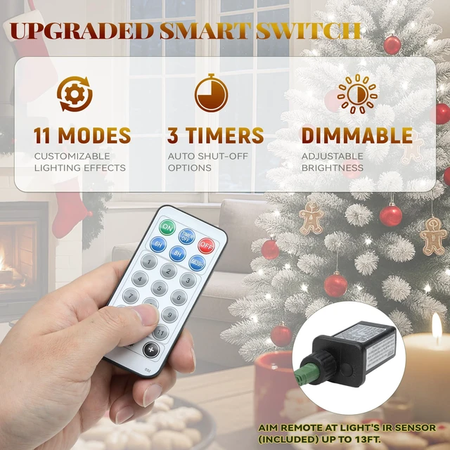 Alt view image 4 of 7 - Prelit Snow Flocked Artificial Full Christmas Tree 6ft with Remote Control, Christmas Pine Tree with 11 Light-Modes, 1000 Branch Tips, Foldable Base for Home, Party Decoration