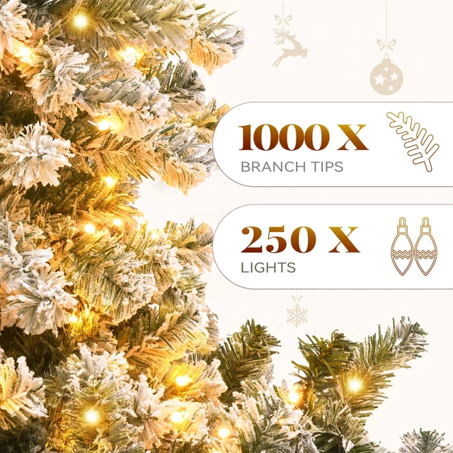 Alt view image 5 of 7 - Prelit Snow Flocked Artificial Full Christmas Tree 6ft with Remote Control, Christmas Pine Tree with 11 Light-Modes, 1000 Branch Tips, Foldable Base for Home, Party Decoration