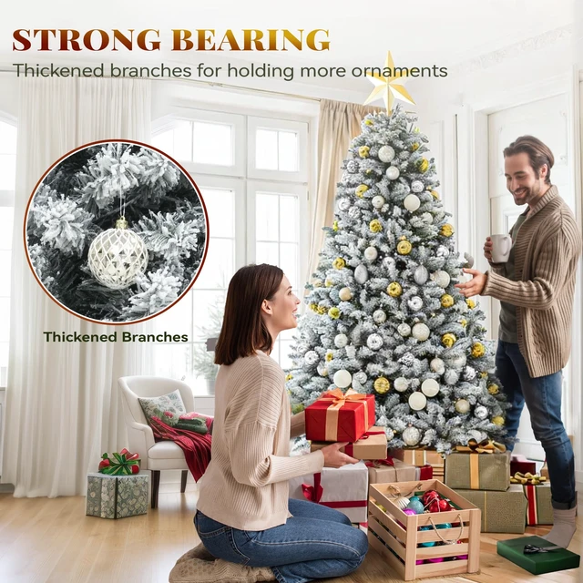 Alt view image 7 of 7 - Prelit Snow Flocked Artificial Full Christmas Tree 6ft with Remote Control, Christmas Pine Tree with 11 Light-Modes, 1000 Branch Tips, Foldable Base for Home, Party Decoration