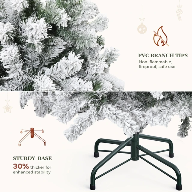 Alt view image 6 of 7 - Prelit Snow Flocked Artificial Full Christmas Tree 6ft with Remote Control, Christmas Pine Tree with 11 Light-Modes, 1000 Branch Tips, Foldable Base for Home, Party Decoration