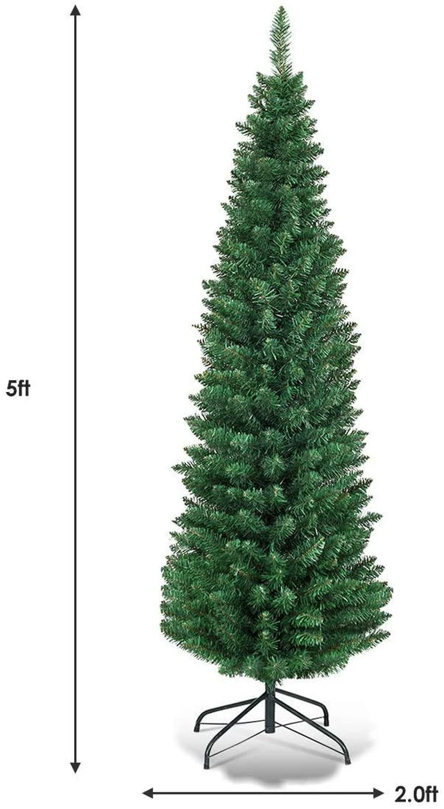 Alt view image 4 of 7 - Green Artificial Pencil Christmas, Premium Hinged Pine Tree with Solid Metal Legs, Perfect for Home, Shops and Holiday Decoration, (5FT) (Artificial Pencil Christmas Tree)