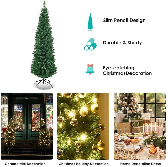 Alt view image 6 of 7 - Green Artificial Pencil Christmas, Premium Hinged Pine Tree with Solid Metal Legs, Perfect for Home, Shops and Holiday Decoration, (5FT) (Artificial Pencil Christmas Tree)
