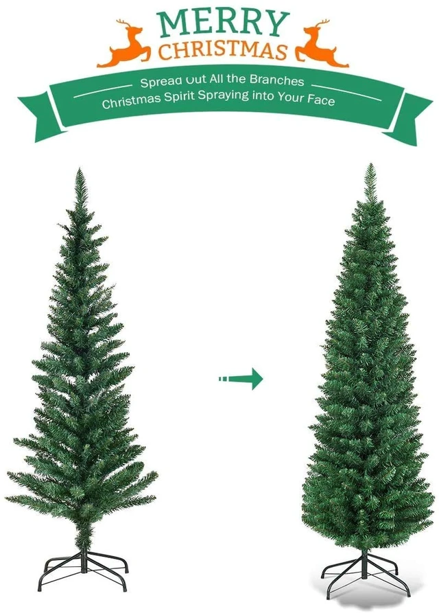 Alt view image 5 of 7 - Green Artificial Pencil Christmas, Premium Hinged Pine Tree with Solid Metal Legs, Perfect for Home, Shops and Holiday Decoration, (5FT) (Artificial Pencil Christmas Tree)