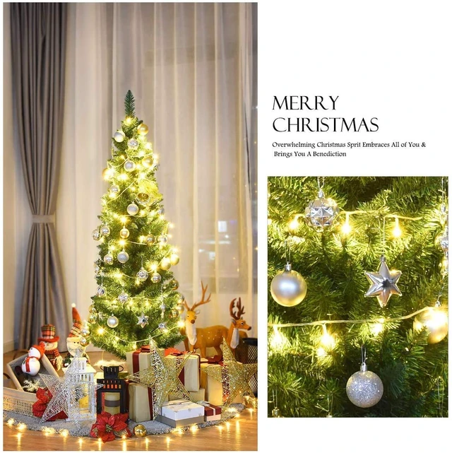 Alt view image 7 of 7 - Green Artificial Pencil Christmas, Premium Hinged Pine Tree with Solid Metal Legs, Perfect for Home, Shops and Holiday Decoration, (5FT) (Artificial Pencil Christmas Tree)