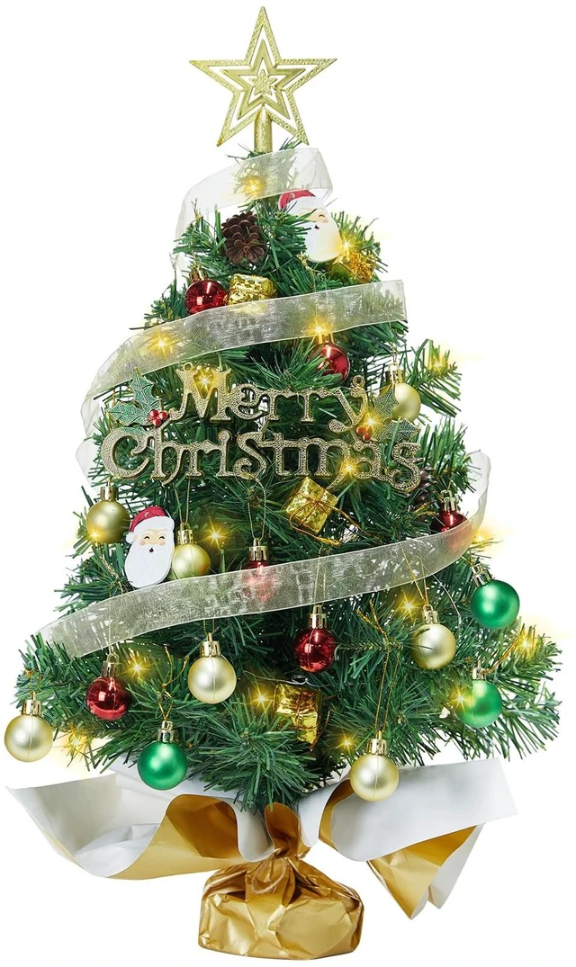 Main image of 24 Inch Mini Christmas Tree with 50 LEDs, DIY Kit, Battery Powered | 2ft Tabletop Tree-70 Branches-For Dorms,Offices,Apartments,Classrooms Desks & Small spaces-Christmas Decorations Gifts