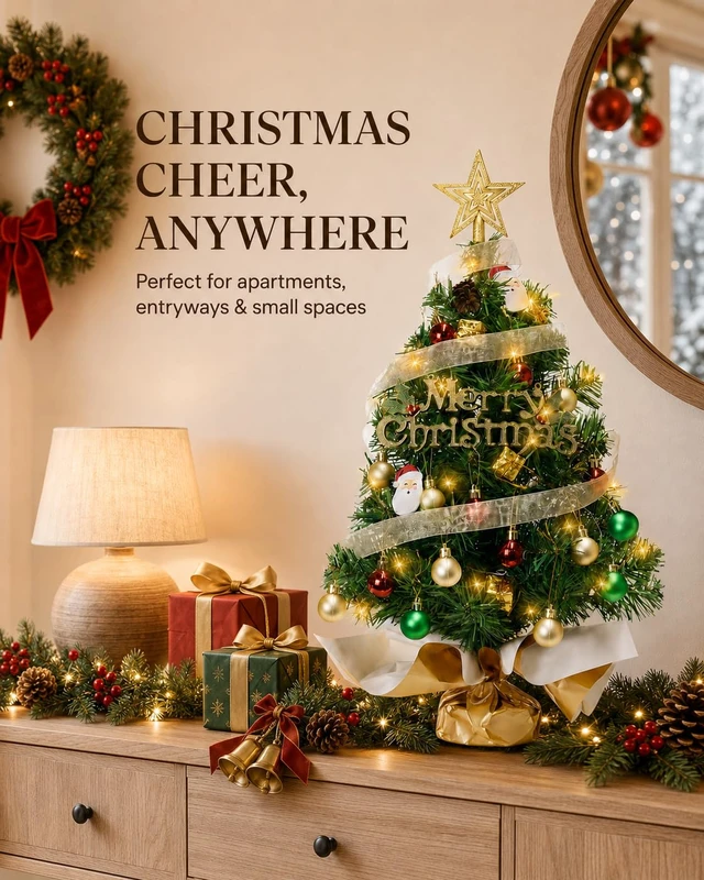 Alt view image 2 of 7 - 24 Inch Mini Christmas Tree with 50 LEDs, DIY Kit, Battery Powered | 2ft Tabletop Tree-70 Branches-For Dorms,Offices,Apartments,Classrooms Desks & Small spaces-Christmas Decorations Gifts