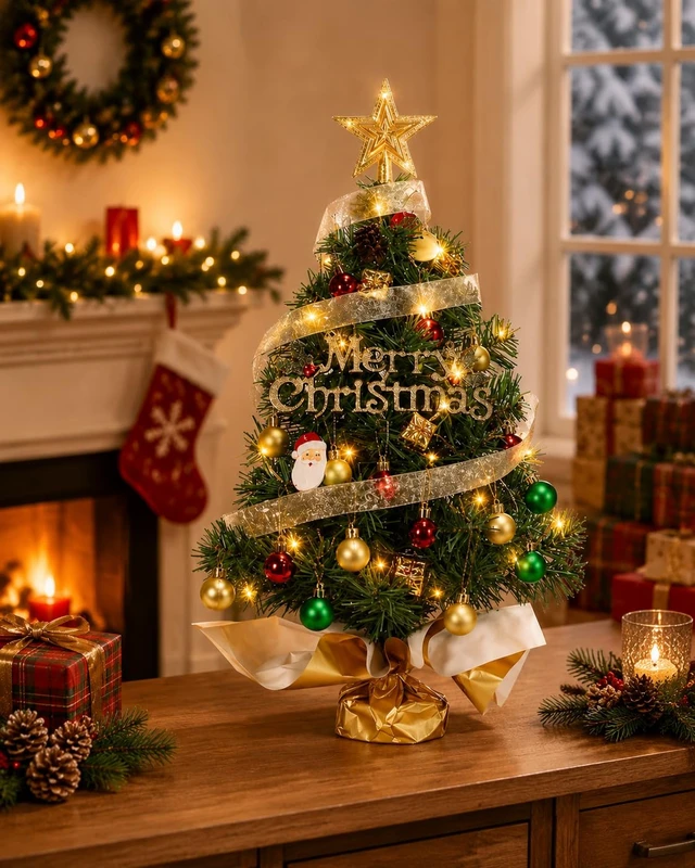Alt view image 5 of 7 - 24 Inch Mini Christmas Tree with 50 LEDs, DIY Kit, Battery Powered | 2ft Tabletop Tree-70 Branches-For Dorms,Offices,Apartments,Classrooms Desks & Small spaces-Christmas Decorations Gifts