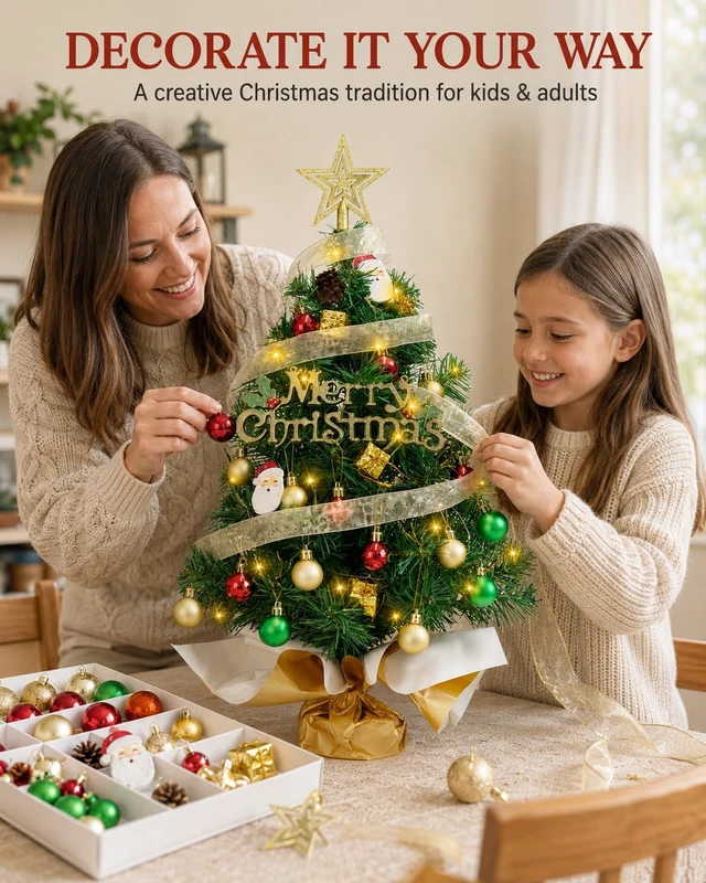 Alt view image 7 of 7 - 24 Inch Mini Christmas Tree with 50 LEDs, DIY Kit, Battery Powered | 2ft Tabletop Tree-70 Branches-For Dorms,Offices,Apartments,Classrooms Desks & Small spaces-Christmas Decorations Gifts