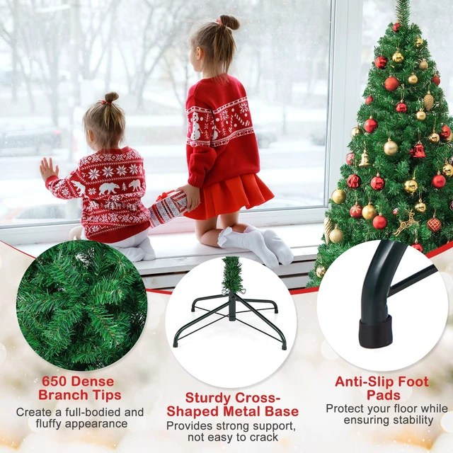 Alt view image 4 of 7 - 6FT Artificial Christmas Tree Xmas Pine Tree with Solid Metal Legs Perfect for Indoor and Outdoor Holiday Decoration