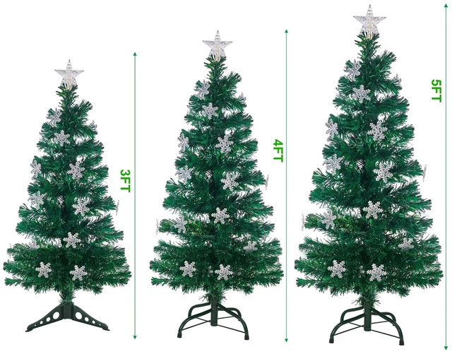 Alt view image 3 of 7 - 4 ft Pre-Lit Artificial Christmas Tree, Lighted Optical Fiber Xmas Trees with RGB Color Changing LED Lights, Snowflakes & Top Star, Festive Party Holiday Fake Multicolored Tree with Metal Legs