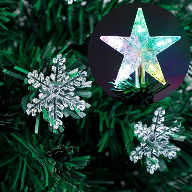 Alt view image 5 of 7 - 4 ft Pre-Lit Artificial Christmas Tree, Lighted Optical Fiber Xmas Trees with RGB Color Changing LED Lights, Snowflakes & Top Star, Festive Party Holiday Fake Multicolored Tree with Metal Legs