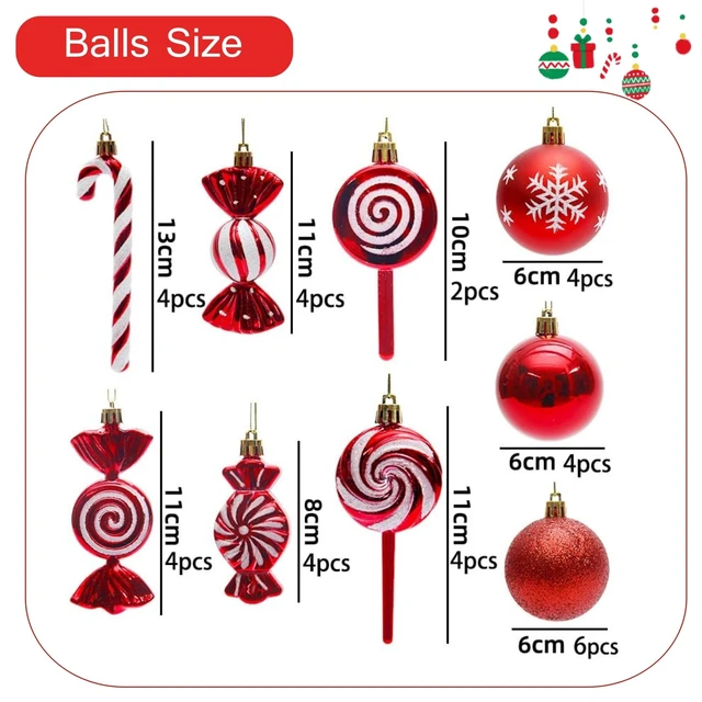 Alt view image 2 of 7 - 36 Pcs Christmas Ornaments, MOYEE Shatterproof Plastic Christmas Ornaments for Tree - Candy Cane Christmas Decorations Candies Christmas Ball Ornaments (Red)