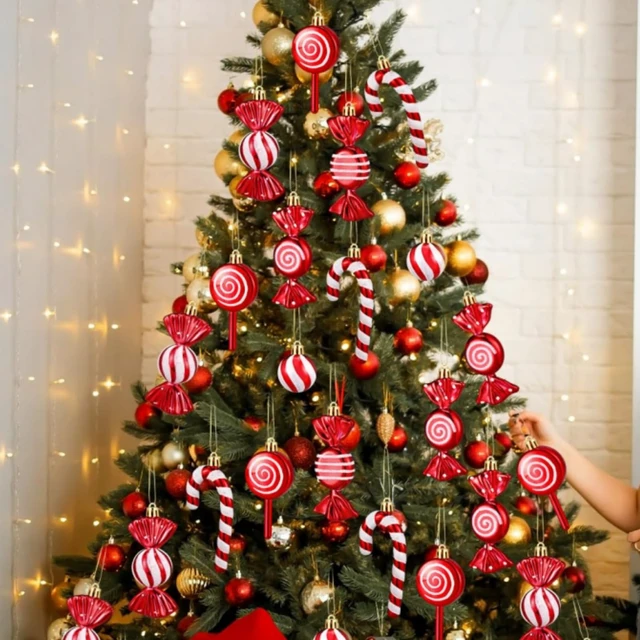 Alt view image 5 of 7 - 36 Pcs Christmas Ornaments, MOYEE Shatterproof Plastic Christmas Ornaments for Tree - Candy Cane Christmas Decorations Candies Christmas Ball Ornaments (Red)
