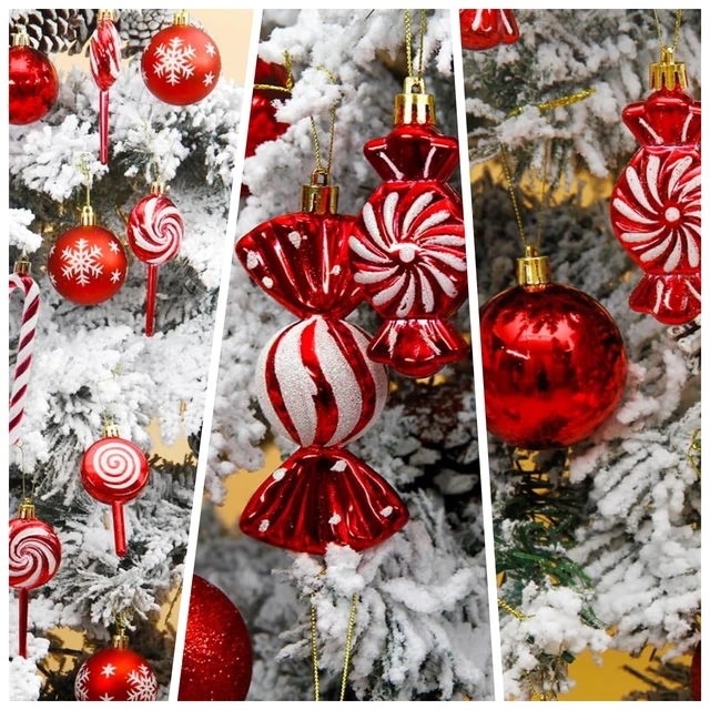 Alt view image 6 of 7 - 36 Pcs Christmas Ornaments, MOYEE Shatterproof Plastic Christmas Ornaments for Tree - Candy Cane Christmas Decorations Candies Christmas Ball Ornaments (Red)