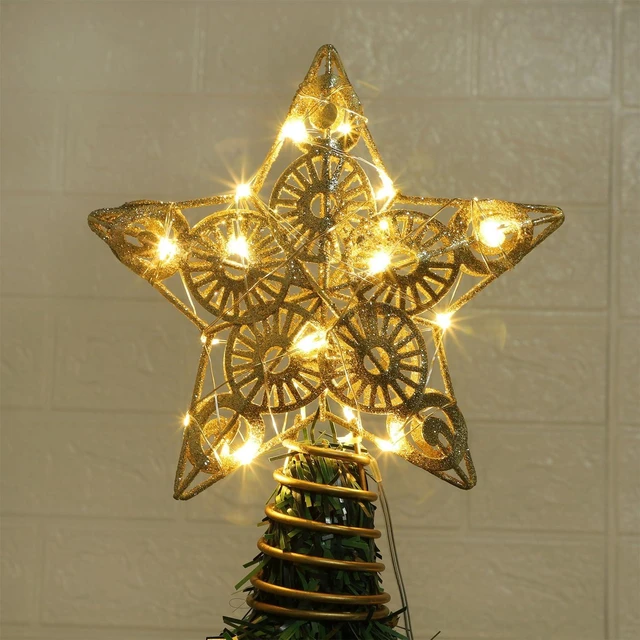 Alt view image 7 of 7 - Star Tree Topper with 20 LED Lights, Metal Golden Lighted Treetop Ornaments, Battery Powered Light Up Christmas Tree Decorations, 6.5 x 6.5 Inches