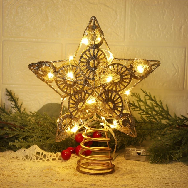 Alt view image 5 of 7 - Star Tree Topper with 20 LED Lights, Metal Golden Lighted Treetop Ornaments, Battery Powered Light Up Christmas Tree Decorations, 6.5 x 6.5 Inches