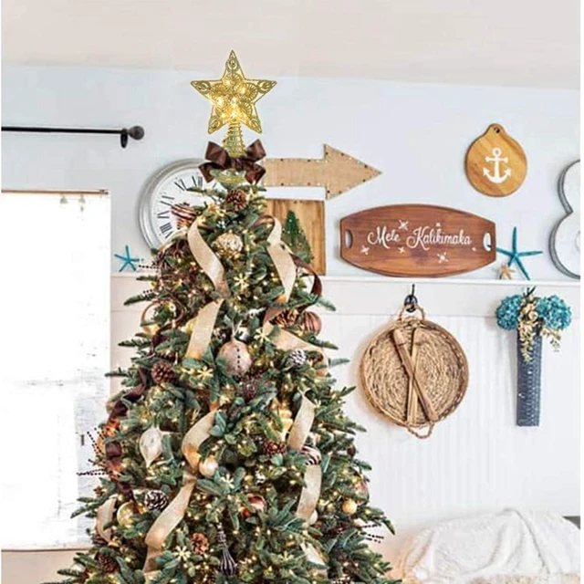 Alt view image 6 of 7 - Star Tree Topper with 20 LED Lights, Metal Golden Lighted Treetop Ornaments, Battery Powered Light Up Christmas Tree Decorations, 6.5 x 6.5 Inches