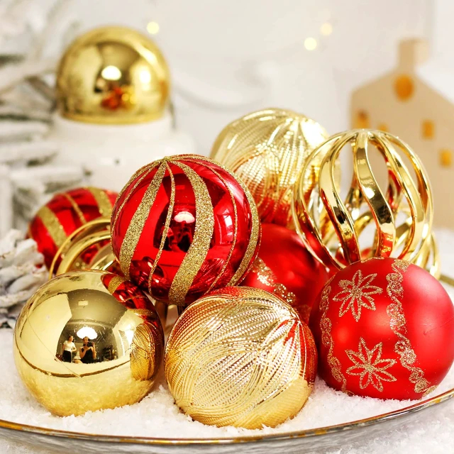 Alt view image 3 of 7 - Christmas Ball Ornaments, 30 pcs 2.36" Shatterproof Baubles Set Red and Gold for Xmas Tree Decorations, Hanging Ornaments for Wedding Party