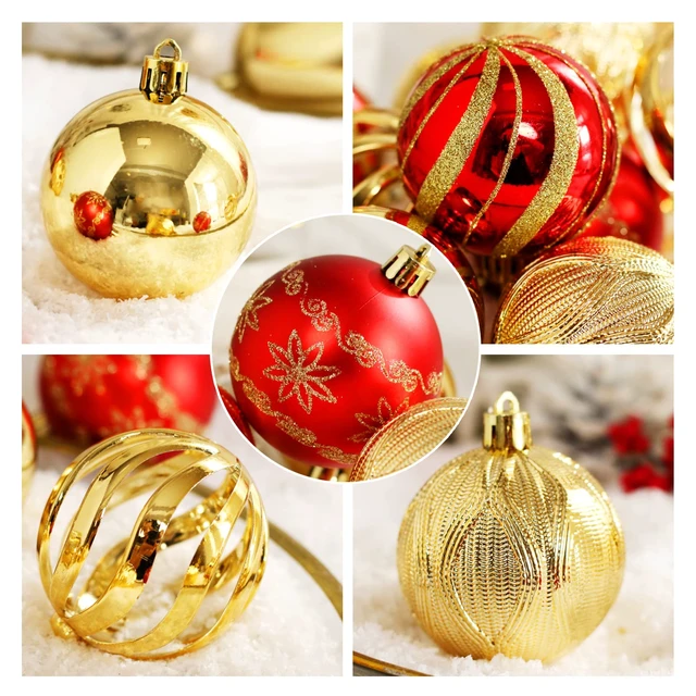 Alt view image 5 of 7 - Christmas Ball Ornaments, 30 pcs 2.36" Shatterproof Baubles Set Red and Gold for Xmas Tree Decorations, Hanging Ornaments for Wedding Party