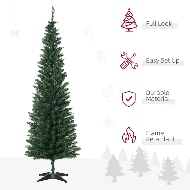 Alt view image 3 of 7 - 6' Artificial Pencil Christmas Tree 390 Realistic Branch Tips Green | 499 Realistic Branch Tips, Slim Xmas Tree, Plastic Stand