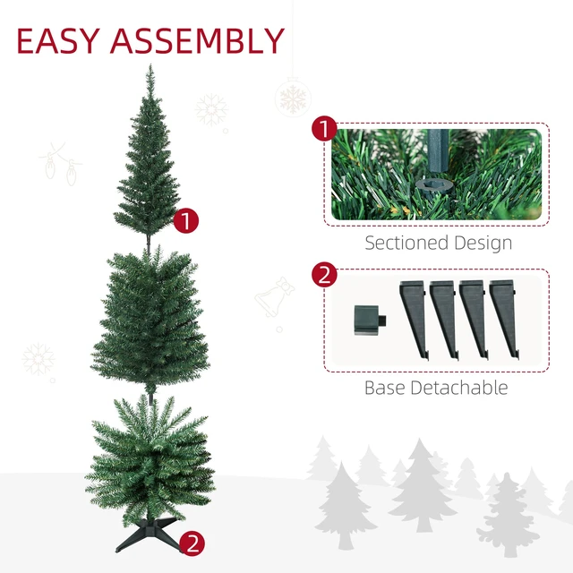 Alt view image 6 of 7 - 6' Artificial Pencil Christmas Tree 390 Realistic Branch Tips Green | 499 Realistic Branch Tips, Slim Xmas Tree, Plastic Stand
