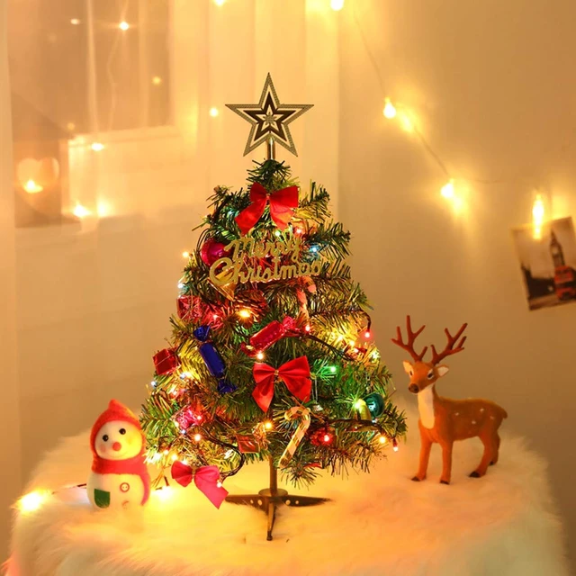 Alt view image 2 of 6 - Mini Christmas Tree Small Christmas Tree with LED Lights Ornaments Tabletop Artificial Christmas Decorations Indoor Christmas Decor 24"/60cm