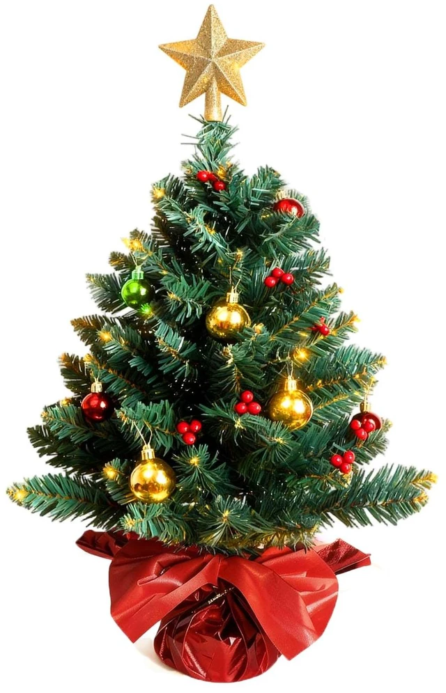 Main image of 24 Inch Tabletop Christmas Tree, Artificial Mini Xmas Pine Tree with LED String Lights and Ornaments,Christmas Decoration Tree Decor