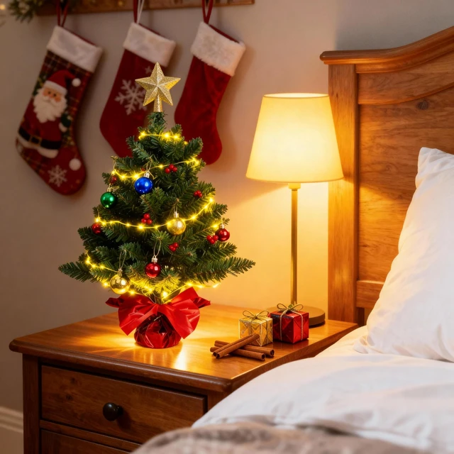 Alt view image 7 of 7 - 24 Inch Tabletop Christmas Tree, Artificial Mini Xmas Pine Tree with LED String Lights and Ornaments,Christmas Decoration Tree Decor