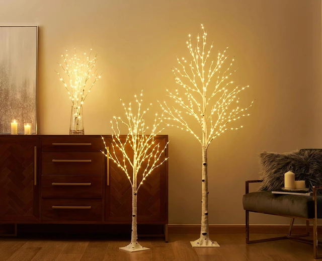 Alt view image 2 of 6 - Lighted Birch Twig Tree with Fairy Lights 4FT 200 LED Lights for Indoor Outdoor Home Christmas Holiday Decoration