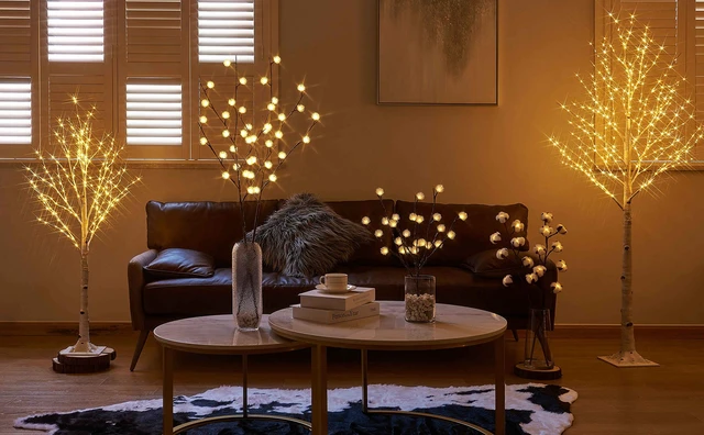 Alt view image 4 of 6 - Lighted Birch Twig Tree with Fairy Lights 4FT 200 LED Lights for Indoor Outdoor Home Christmas Holiday Decoration